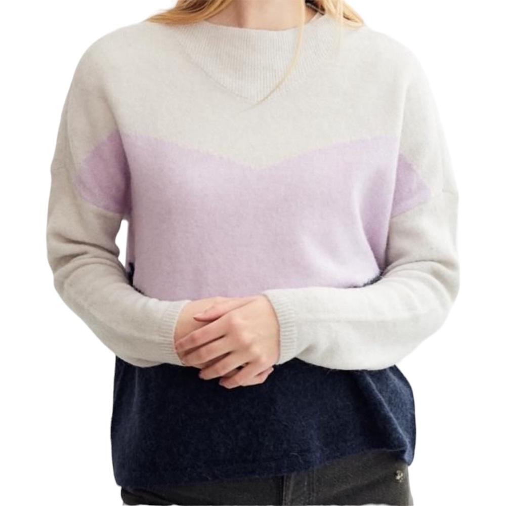JUST FEMALE Herle Knit Alpaca Wool Blend Color Block Sweater Sz S